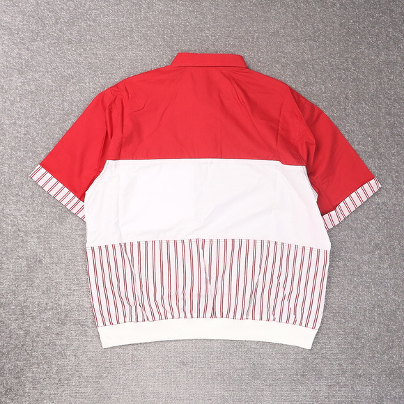 VTG 80s 90s Award Deadstock Large Red White Striped Short Sleeve Collared Shirt - Picture 2 of 10